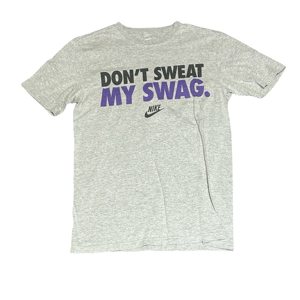 Nike Men's Heather Gray Short Sleeve Tee with Black and Purple Slogan